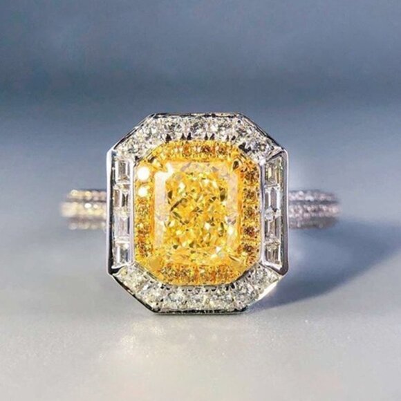 💍Size 7 - Yellow Gemstone Radiant Zircon Luxury Ring for Women, INDN8187 - Picture 3 of 7